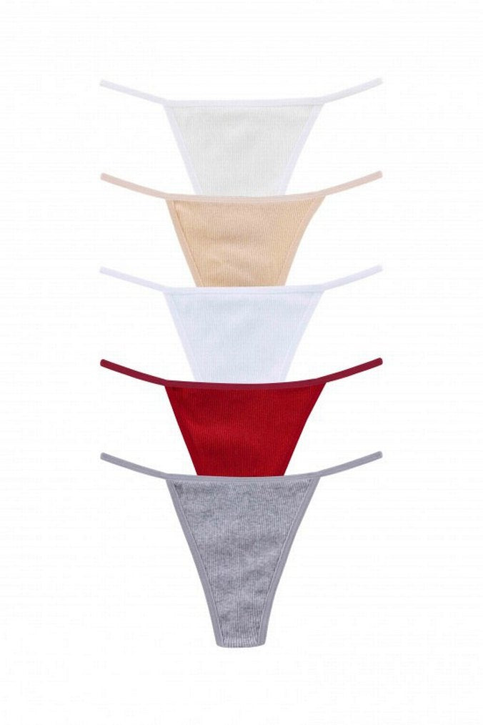 İntive Lingerie Kozabiat Dominant 10'lU Pamuklu Kenarları İpli Ekonomik Günlük Külot-Beyaz/Ten/Ekru/Bordo/Gri
