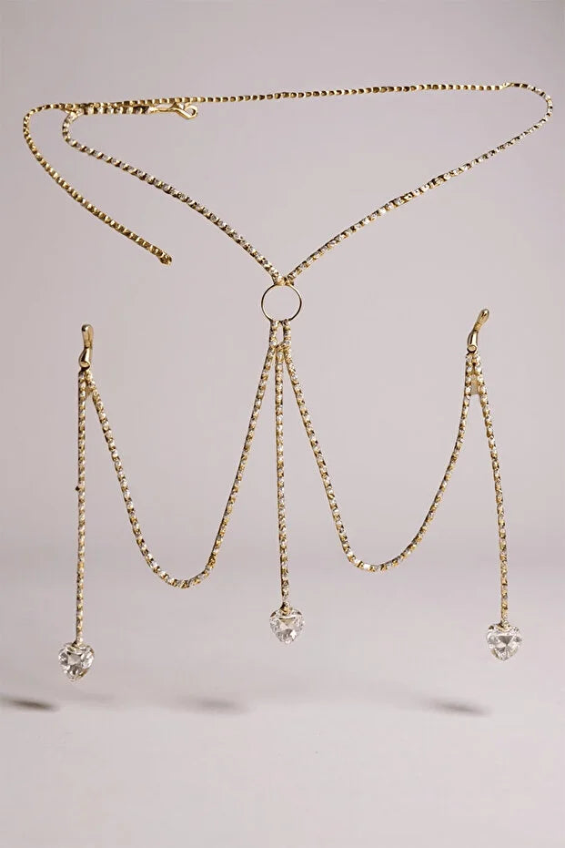 Altın Renk Taş Detaylı Tasarım Vücut Takısı/Aksesuar/Fantezi