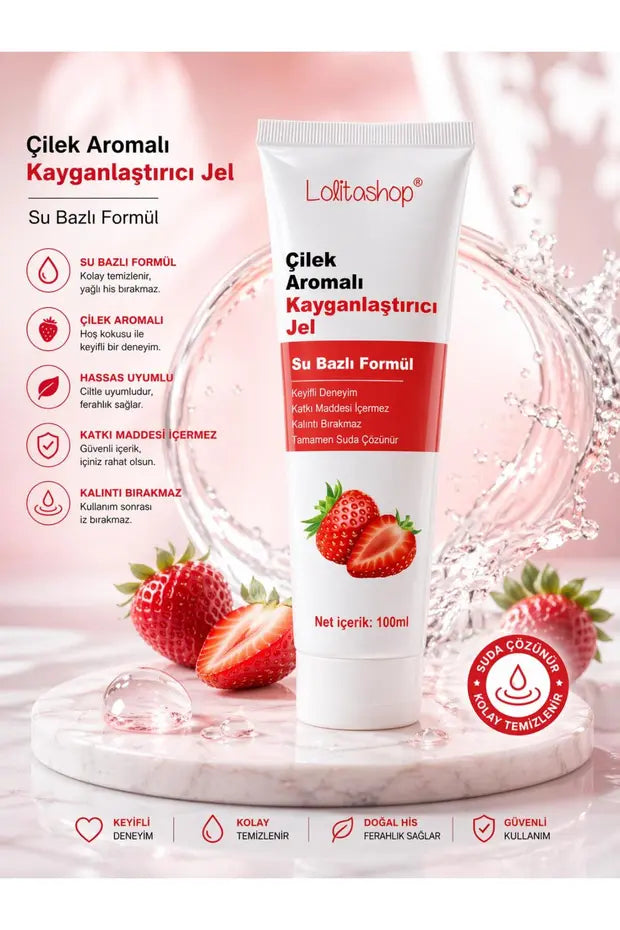 Çilekli Su Bazlı Ekstra Kayganlaştırıcı Jel 100 ML Yenilebilir Çilek Hazzı Aromalı Jel