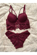 ÖZEL SERİ İPEKSİ DOKUNUŞ Bordo Dolgulu Dantelli Bralet Sütyen Takımı