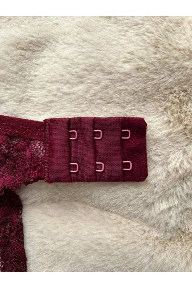 ÖZEL SERİ İPEKSİ DOKUNUŞ Bordo Dolgulu Dantelli Bralet Sütyen Takımı